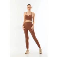 Amora Secret  Kahve Mı Emay 3921 Soft Seamless Ripli Tayt Yoga Takımı