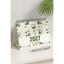 Eldesen Tasarım 2027 Spiralli A5 Büyük Boy Masa Takvimi 1 Adet Panda Desenli Resmi Tatiller