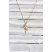 Moresun Buğz 316L Çelik Zincir Gold Renk Flamingo Model Kadın Kolye