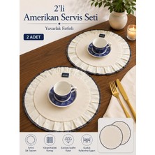 Calina Home 2’li Keten Beyaz Fırfırlı Biyeli Amerikan Servis Seti Masalara Yuvarlak/supla