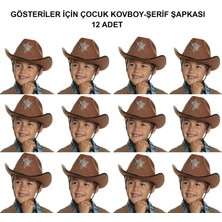 Moresun Buğz Kovboy Şerif Şapkası Kahve 12 Adet - Kostüm, Parti ve Gösteri Şapkası