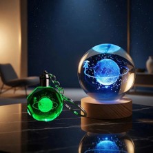 Moresun Buğz Işıklı Satürnlü Kız Cam Küre - Renk Değiştiren Gece Lambası - Kristal Anahtarlık Seti