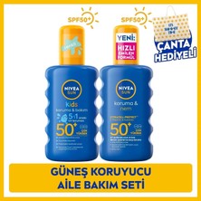 Nivea SUN SPF50+ Yetişkin ve Çocuklar İçin Güneş Koruyucu Vücut Spreyi Seti 200ml+200ml, Plaj Çanta Hediye