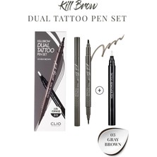 Yarı Kalıcı Kaş ve Makyaj Düzeltici Kalem Seti CLIO Kill Brow Dual Tattoo Pen Set (03 Gray Brown)