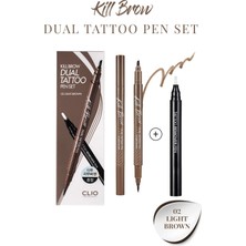 Yarı Kalıcı Kaş ve Makyaj Düzeltici Kalem Seti CLIO Kill Brow Dual Tattoo Pen Set (02 Light Brown)