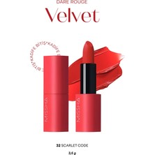 MISSHA Yoğun Pigmentli, Blur Etkili, Nemli Kadife Bitişli Ruj Dare Rouge Velvet (No,32 Scarlet Code)