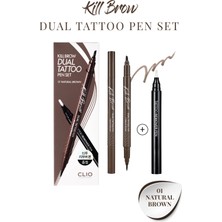 Yarı Kalıcı Kaş ve Makyaj Düzeltici Kalem Seti CLIO Kill Brow Dual Tattoo Pen Set (01 Natural Brown)