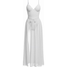 D Lingerie Blanche Beyaz Uzun Fantezi Gecelik DM3195-1