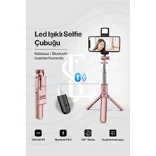 Moresun Buğz LED Işıklı Selfie Çubuğu Bluetooth Kumandalı Kablosuz Tripot Selfie Monopod Selfie Stick (Pembe) ( Buğz )