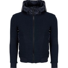 Roberto Ricci Designs Koyu Lacivert Erkek Slim Fit Kapitone Mont Hard Duck Hood Zip Soft Jacket