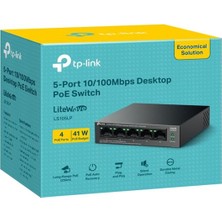 TP-Link Tp-Lınk LS105LP 4 Port 10/100 +1 Port RJ45 Uplınk 41W 250 Metre Poe Mesafe Metal Kasa Swıtch
