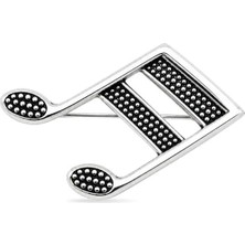 Oya Silver Oksitli Müzik Notası Gümüş Broş 1.6X3CM [OYOT406]