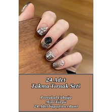 Easy Beauty Kısa Takma Tırnak 24 Adet Ombre Siyah Taşlı Takma Tırnak Seti Z1008