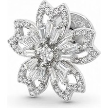 Oya Silver Beyaz Zirkon Taşlı Gümüş Çiçek Rozet Broş 1.8x1.8cm [TLCKCKYL09]