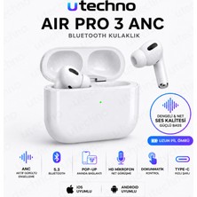 Air Pro 3 Anc Gürültü Engelleyici 2026 Yeni Nesil Kablosuz Bluetooth Kulaklık Dokunmatik Kontrol Ios Android Tüm Telefonlar ile Uyumlu Kulaklık Utechno