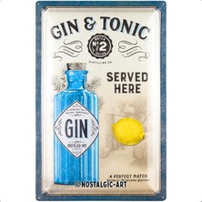 Nostalgic-Art Retro Sac Tabela Gin & Tonic Served Here – Bar Aksesuarı Olarak Hediye Fikri, Metal, Dekorasyon Için Vintage Tasarım, 40 x 60 cm