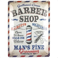 Nostalgic-Art Barber Shop Retro Sac Levha, 30 x 40 Cm, Erkekler Için Hediye Fikri, Metal, Vintage Tasarım