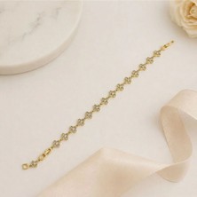 Singularis Gold Renk Vintage Esintili Sıralı Yonca Su Yolu Bileklik