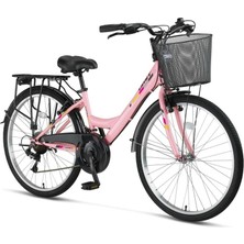 Ümit 2408 Safıro Sepetli Bayan Şehir Bisikleti V 24 Jant 21 Vites Pembe