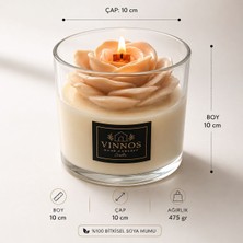 Vinnos Home & Concept Gül Tasarımlı %100 Bitkisel Soya Mumlu Dekoratif Cam Mum-Ahşap Fitilli, 475 Gr, 10X10 Cm, Hediye Kutulu