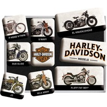 Nostalgic-Art Harley-Davidson Retro Buzdolabı Mıknatısları, 9 Adet, Model Tablosu, Bisikletçiler Için Hediye Fikri, Mıknatıslı Tahta Için Mıknatıslı Set, Vintage Tasarım