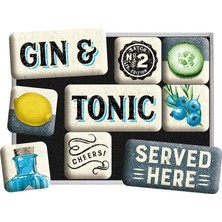 Nostalgic-Art Retro Buzdolabı Mıknatısları, 9 Adet, Cin & Tonic Served Here – Hediye Fikri, Bar Aksesuarı Olarak, Mıknatıslı Tahta Için Mıknatıs Seti, Vintage Tasarım