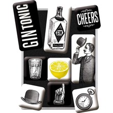 Nostalgic-Art Retro Buzdolabı Mıknatısı Open Bar – Cin Tonic – Kokteyl Hayranları Için Hediye Fikri, Mıknatıslı Tahta Için Mıknatıslı Set, Vintage Tasarım, 9 Adet, 9