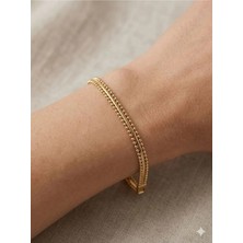 Singularis Premium Gold Renk Üç Sıra Dorika Top Boncuklu Hasır Model Kadın Bijuteri Bileklik