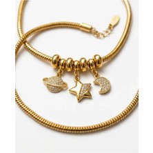 Singularis Kadın Gold Cosmo Shine Zirkon Taşlı Satürn Ay Yıldız Charm Bileklik