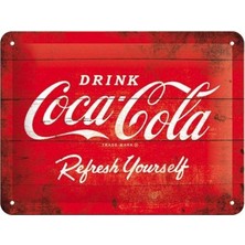 Nostalgic-Art Retro Sac Levha, 15 x 20 Cm, Coca-Cola – Logo Red Refresh Yourself – Kok Hayranları Için Hediye Fikri, Metal, Vintage Tasarım