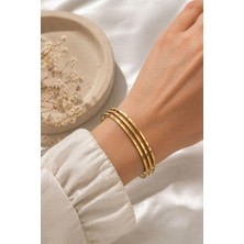 Singularis Premium 3'lü Seri Pürüzsüz Yüzey Ince Gold Halka Bilezik Seti