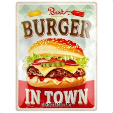 Nostalgic-Art Retro Sac Levha, 30 x 40 Cm, Best Burger In Town – Restoran Hayranları Için Hediye Fikri, Metal, Vintage Tasarım, Özdeyişli