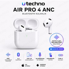 utechno Air Pro 4 Anc Gürültü Engelleyici 2026 Yeni Nesil Kablosuz Bluetooth Kulaklık Dokunmatik Kontrol Ios Android Tüm Telefonlar ile Uyumlu Kulaklık