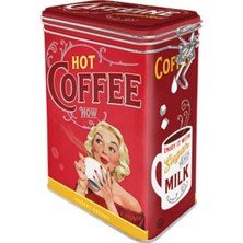 Nostalgic-Art Retro Kahve Kutusu, 1,3 L, Hot Coffee Now – Nostalji Hayranları Için Hediye Fikri, Aroma Kapaklı Sac Kutu, Vintage Tasarım