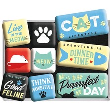 Nostalgic-Art Retro Buzdolabı Mıknatısları Cat Lifestyle – Kedi Sahipleri Için Hediye Fikri, Mıknatıslı Tahta Için Mıknatıslı Set, Vintage Tasarım, 9 Adet, 9