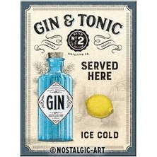 Nostalgic-Art Retro Buzdolabı Mıknatısı, Cin & Tonik Served Here – Kokteyl Hayranları Için Hediye Fikri, Metal, Vintage Tasarım, 6 x 8 cm