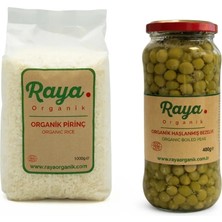 Raya Organik Organik Pirinç 1 kg - Organik Haşlanmış Bezelye 400 gr 2'li Set