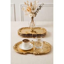 Kitchen Life 4'lü Bulut Gold Işlemeli Vintage Tepsi,şık Servis Tabağı-Sunum Tepsisi Sunumluk 31 cm