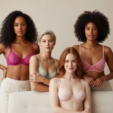 Bonbon Kadın Çeyizlik Ve Bohçalık Tül Transparan Balenli 4'lü 4 Renk Sütyen BB2370