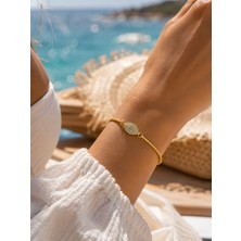 Adata Jewelry Oval Zirkon Taşlı Asansörlü Xuping Çelik Kadın Bileklik Gold Renk