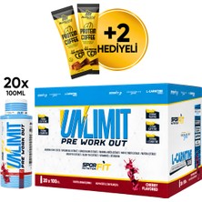 Sporfit Nutrition Unlimit Pre-Workout Amino Asit Tozu 20x100 ML Shot Vişne Aromalı + 2 x Protein Kahve Hediyeli