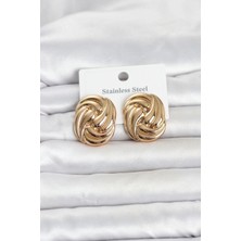 VeraGlobe Buğz 316L Çelik Gold Renk Motif Desen Model Kadın Küpe
