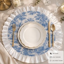 Calina Home 2’li Duck Kumaş Fırfırlı Amerikan Servis Seti - Vintage Bohem Fransız Köylü Desenli Yuvarlak/supla