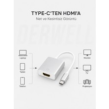 Derwell 2k Ultra Hd Type-C To HDMI Dönüştürücü Kablo Adaptör | Macbook Notebook Telefon Tablet Uyumlu Kesintisiz Yüksek Performanslı Görüntü ve Ses Aktarıcı | Alüminyum Şık Kasa Kolay Tak Çalıştır Aparat