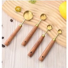 AyrStore Ahşap Saplı Pirinç Ölçü Kaşığı Seti – 4’lü Paslanmaz Kahve ve Baharat Kaşığı