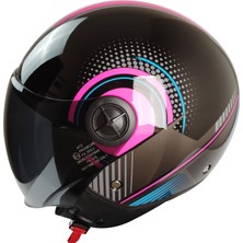 Ebakbak Motosiklet Yarım Kask Vizör Fiber Material Pembe Kadın Motor Kaskı