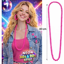 Buğz Neon Pembe Boncuk Kolye 80 cm – Retro 80’ler 90’lar Parti Aksesuarı