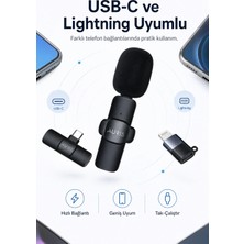 VeraGlobe Buğz Usb-C ve Lightning Uyumlu Kablosuz Yaka Mikrofonu Tak Çalıştır Telefon Ses Kayıt Seti