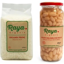 Raya Organik Organik Pirinç 1 kg - Organik Haşlanmış Fasulye 400 gr 2'li Set