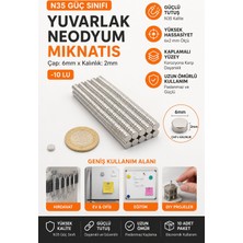 Dünya Magnet Yuvarlak Neodyum Mıknatıs 6x2 mm N35 Güçlü Magnet 10'lu Paket Hobi ve Ofis Kullanımı